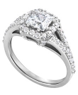 14K White Gold Princess Halo Engagement Ring with Round Diamond Sidestones (.69 ct. tw.)