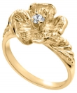 14K Yellow Gold Single Flower Birthstone Ring with Diamond