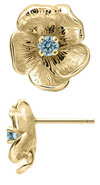 14K Yellow Gold Single Flower Birthstone Earrings with Aquamarine