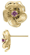 14K Yellow Gold Single Flower Birthstone Earrings with Tourmaline