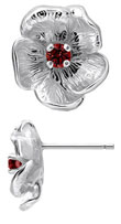 TruSilver Single Flower Birthstone Earrings with Garnet