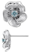 TruSilver Single Flower Birthstone Earrings with Aquamarine