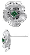 TruSilver Single Flower Birthstone Earrings with Chatham Emerald