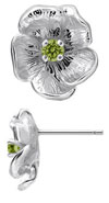 TruSilver Single Flower Birthstone Earrings with Peridot