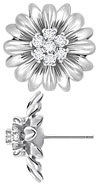 14K White Gold Large Flower Earrings with Cubic Zirconias