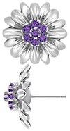 14K White Gold Large Flower Earrings with Amethysts