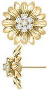 14K Yellow Gold Large Flower Earrings with Cubic Zirconias
