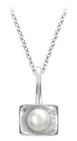 TruSilver Rectangular Pendant with White Pearl on Cable Chain