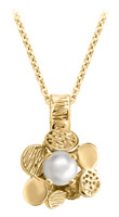 14K Yellow Gold Modern Flower Pendant with White Pearl