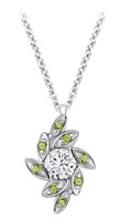 14K White Gold Leaf Pendant with Diamonds and Peridot on Cable Chain
