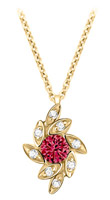 14K Yellow Gold Leaf Pendant with Ruby and Diamonds