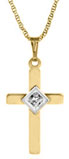 14K Two Tone Gold Diamond Cross Necklace with Rope Chain