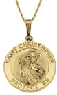 14K Yellow Gold Saint Christopher Medal Necklace with Cable Chain